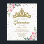 Lámina Invitación a Quinceanera de presupuesto Tiara bili<br><div class="desc">Elegante tiara de oro caliente color rosa floral asequible quinceanera fiesta 4.5"x5.6" invitaciones. NOTA: Los sobres NO ESTÁN INCLUIDOS; los sobres A7 coincidentes están disponibles para ser comprados por separado.</div>
