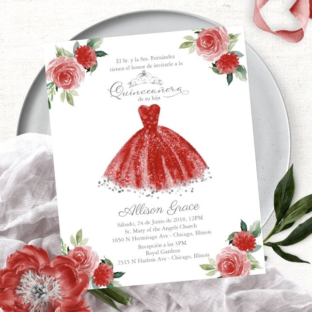 Lámina Invitación a Quinceanera de presupuesto vestido ro (Subido por el creador)