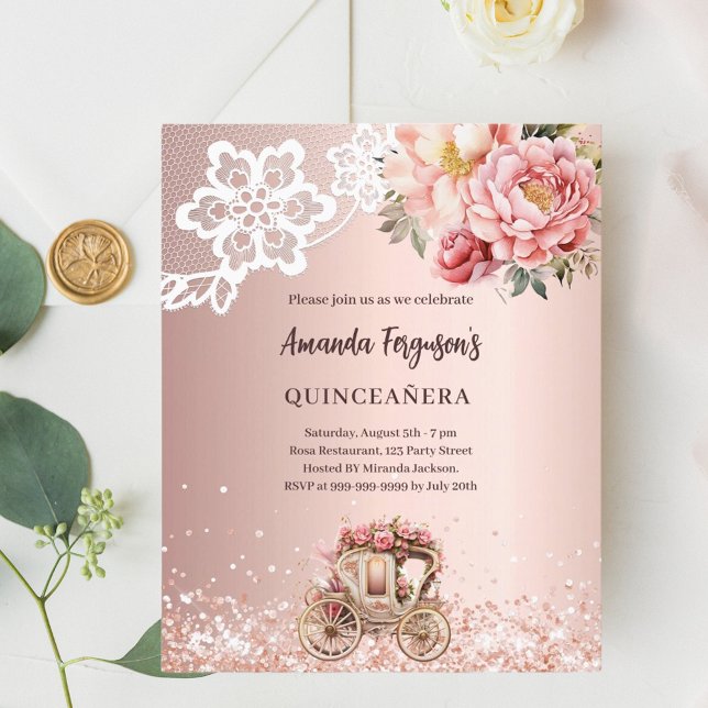 Lámina Invitación a Quinceanera de Rose florals lace (Subido por el creador)