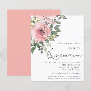 Lámina Invitación a Quinceañera de Rubor Pink Florals