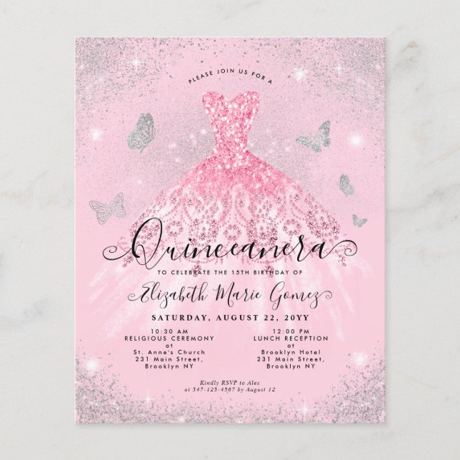 Lámina Invitación a Quinceanera de yegua rosa de Rubor co (Anverso)