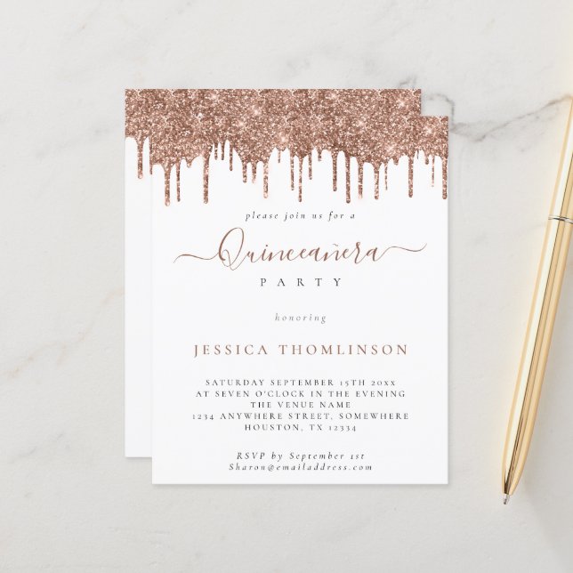 Lámina Invitación a Quinceañera del Rosa de presupuesto (Anverso/Reverso In Situ)