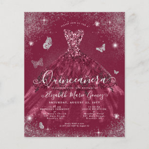 Lámina Invitación a Quinceanera del vestido de plata roja
