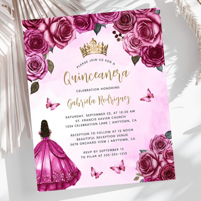Lámina Invitación a Quinceañera floral de oro rosa de Fuc (Subido por el creador)