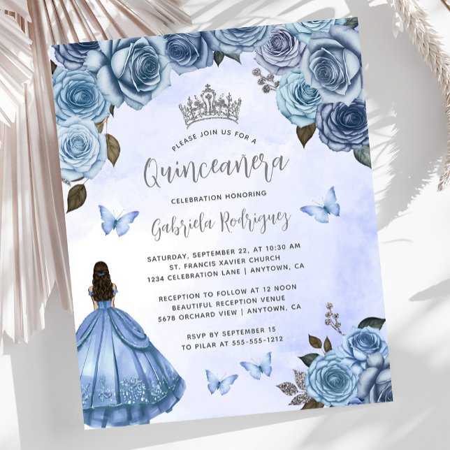 Lámina Invitación a Quinceañera floral de plata azul de p (Subido por el creador)