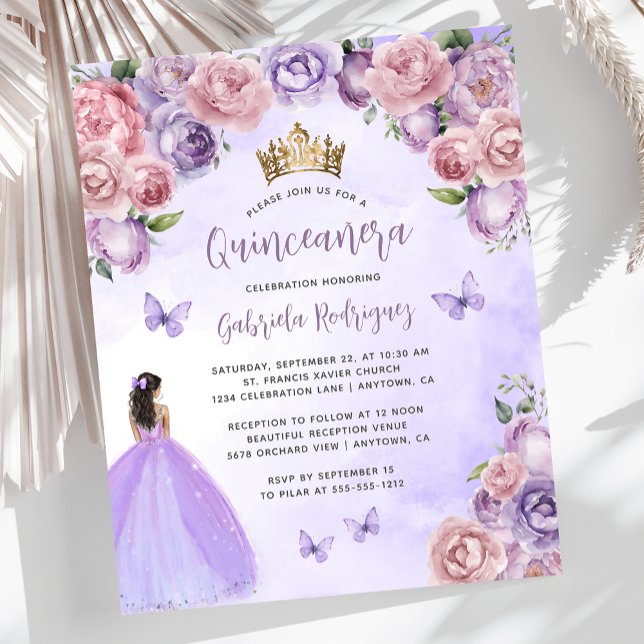 Lámina Invitación a Quinceañera floral de Rubor púrpura d (Subido por el creador)
