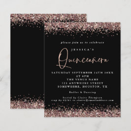 Lámina Invitación a Quinceanera Negra Purpurina de Oro Ro