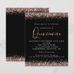 Lámina Invitación a Quinceanera Negra Purpurina de Oro Ro
