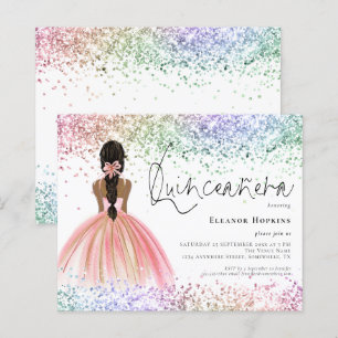 Lámina Invitación a Quinceanera Oscura Purpurina Multicol