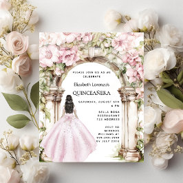 Lámina Invitación a Quinceanera para arcos de flores rosa