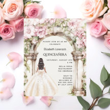 Invitación a Quinceanera para arcos de flores rosa