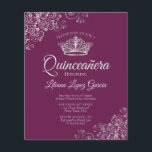 Lámina Invitación a Quinceañera para el presupuesto de pl<br><div class="desc">Las magníficas instalaciones y la excelente ubicación del hotel Quinceañera Hotel son la base perfecta para disfrutar de su estancia en Quinceañera. El diseño tiene un fondo de color magenta, ciruela o morada con una corona de plata y rizos y giros gris plateado ornamentados en las esquinas. La tipografía incluye...</div>