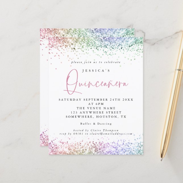 Lámina Invitación a Quinceanera Purpurina Multicolor de p (Anverso/Reverso In Situ)