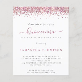 Lámina Invitación a Quinceañera, Purpurina rosa de Glam P