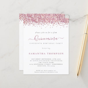 Lámina Invitación a Quinceañera, Purpurina rosa de Glam P