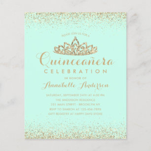 Lámina Invitación a Quinceañera Tiara Gold Verde azulada 