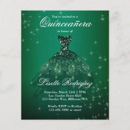 Lámina Invitación a Quinceanera verde esmeralda presupues