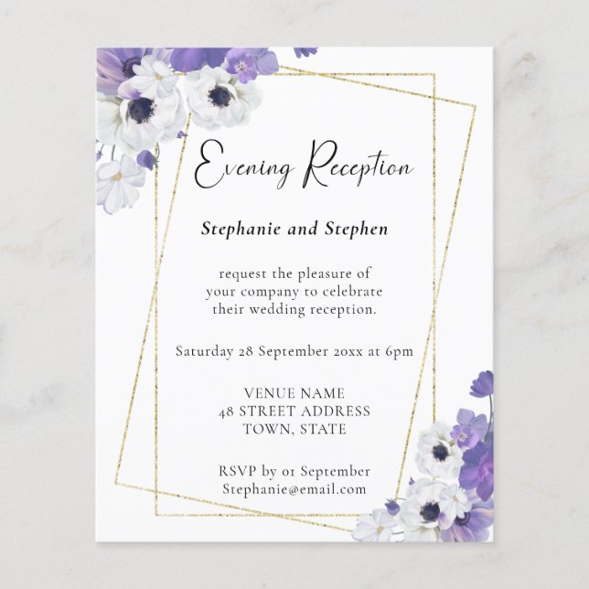 Lámina Invitación a recepción de boda púrpura geométrica  (Anverso)