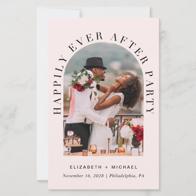 Lámina Invitación a recepción de boda rosada en arco de p (Anverso)