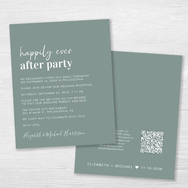 Lámina Invitación a recepción de bodas verdes Sage de cód (An chic Happily Ever After Party all-in-one invitation for your wedding celebration)