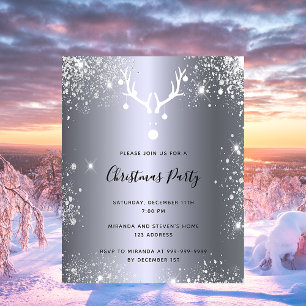 Lámina Invitación a renos plateados de fiesta de Navidade