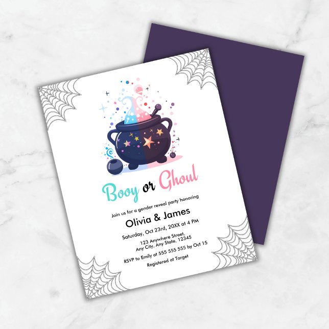 Lámina Invitación a revelar género de Booy o Ghoul Hallow (Budget Booy or Ghoul Cauldron Halloween Gender Reveal Invitation )