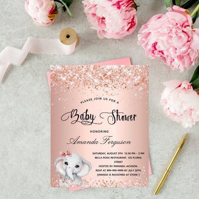 Lámina Invitación a rosa de chica de elefantes de Baby Sh (Subido por el creador)