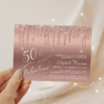 Lámina Invitación a Rosa de oro del Purpurina de cumpleañ<br><div class="desc">Elegante, moda y presupuesto fácil para la celebración de 50 cumpleaños con "50 & Fabulous" escrito en elegante escritura blanca contra un fondo de oro rosa, con un rosa purpurina de imitación de oro goteando. Puedes personalizar con su nombre y los detalles del fiesta. Este papel semibrillante de presupuesto es...</div>