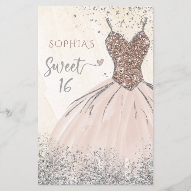 Lámina Invitación a Rosa de presupuesto con vestido de or (Anverso)