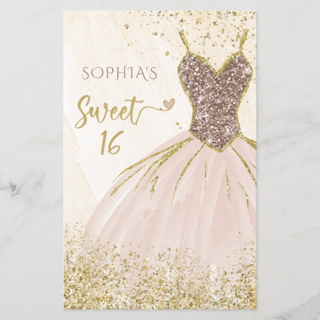 Lámina Invitación a Rosa de presupuesto con vestido de or (Anverso)