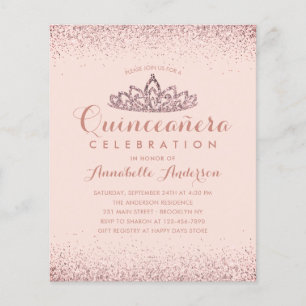 Lámina Invitación a Rosa de presupuesto Rubor Quinceañera