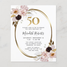 Lámina Invitación a Rosas de cumpleaños número 50 y Fiest