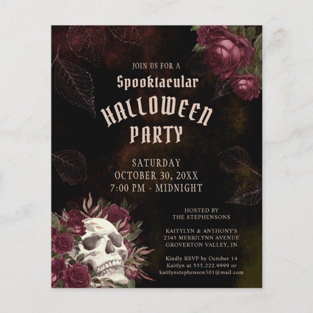 Lámina Invitación a Rosas del cráneo de la fiesta de Hall (Anverso)