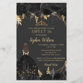 Lámina Invitación a SWEET 16 Princesa de oro negro de pre