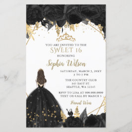 Lámina Invitación a SWEET 16 Princesa de oro negro de pre
