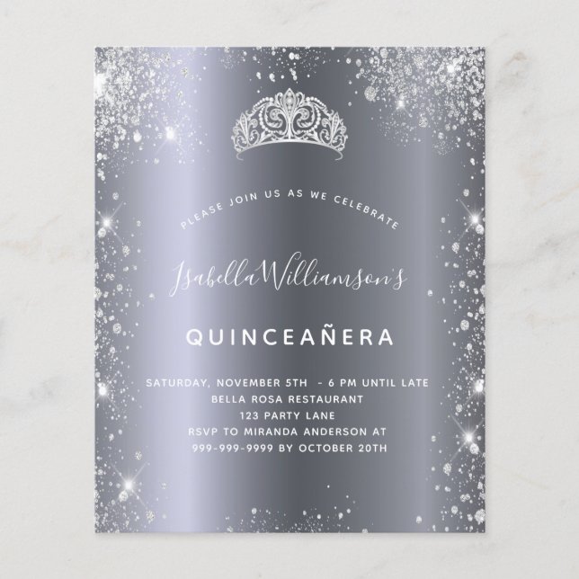 Lámina Invitación a tiara del purpurina platero Quinceane (Anverso)