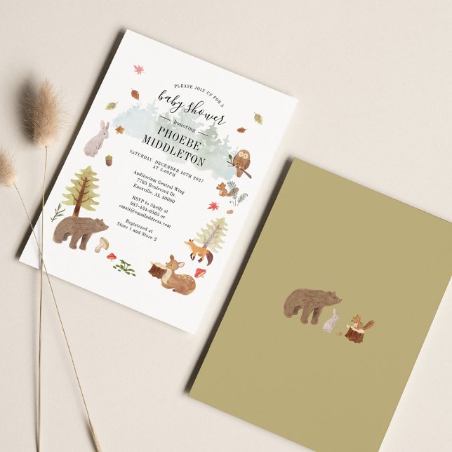 Lámina Invitación a un animal moderno Baby Shower Woodlan (Woodland Animals Rustic Baby Shower Invitation)
