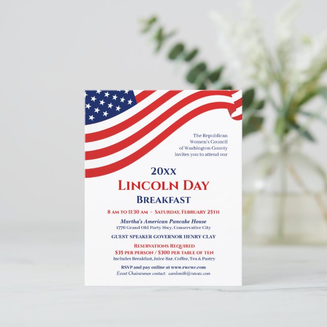 Lámina Invitación a un evento por el Día de Lincoln para  (Anverso de pie)