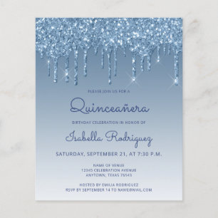Lámina Invitación a un Purpurina azul de Quinceañera de p