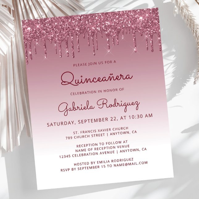 Lámina Invitación a un Purpurina de Borgoña Quinceañera (Subido por el creador)