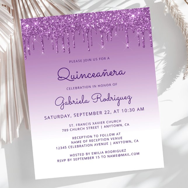 Lámina Invitación a un Purpurina púrpura de Quinceañera d (Subido por el creador)