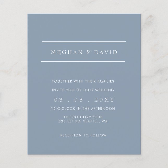 Lámina Invitación a una boda azul turbia y simple con pre (Anverso)