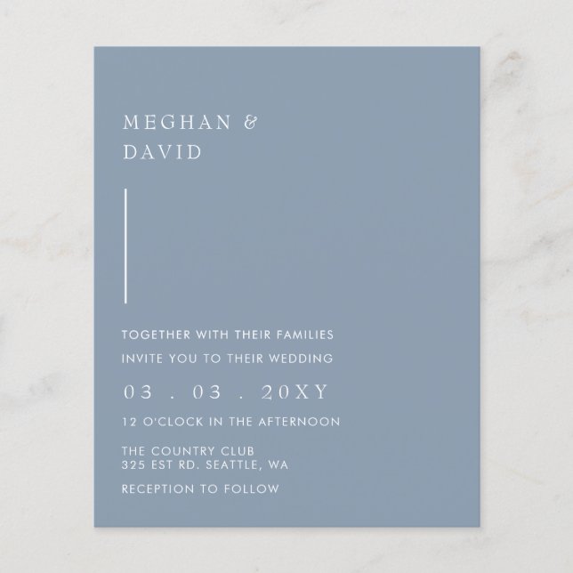 Lámina Invitación a una boda azul turbia y simple con pre (Anverso)