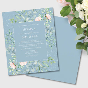 Lámina Invitación a una boda azul turbulenta con vegetaci
