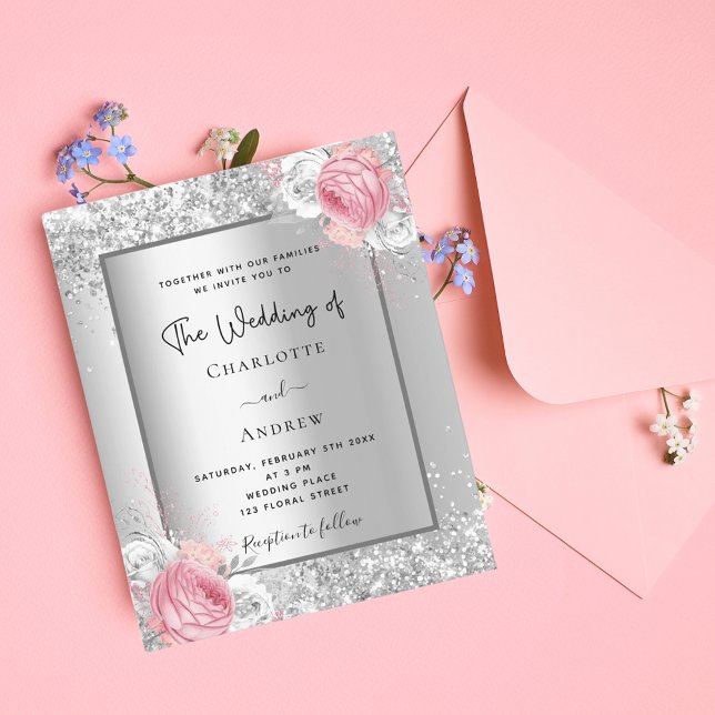 Lámina Invitación a una boda blanca rosa rosa con flores  (Subido por el creador)