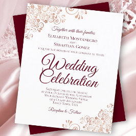 Lámina Invitación a una boda con Rosa de oro y borgoña