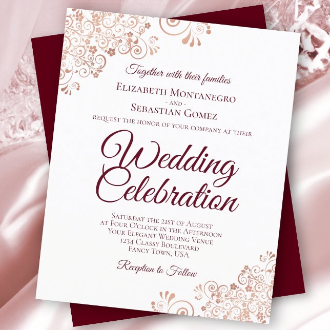 Lámina Invitación a una boda con Rosa de oro y borgoña (Subido por el creador)