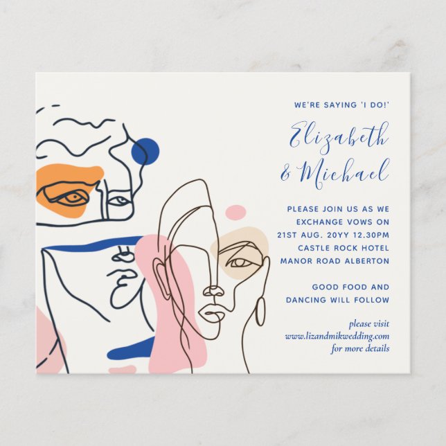 Lámina Invitación a una boda de coral azul abstracta mode (Anverso)