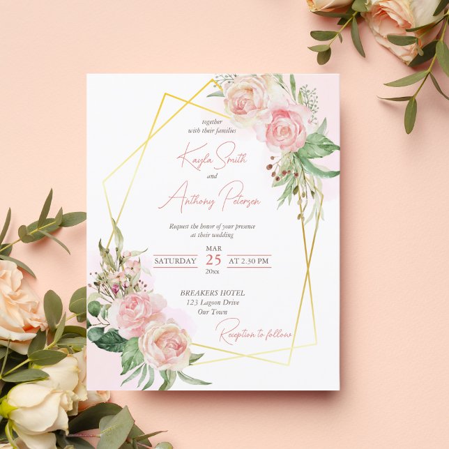 Lámina Invitación a una boda floral con rosa de oro rosa  (Subido por el creador)