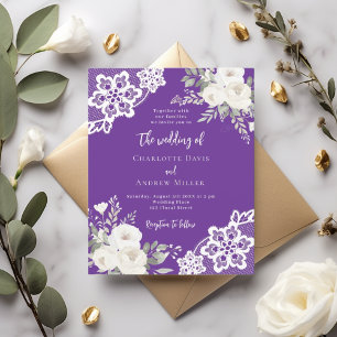 Lámina Invitación a una boda floral de encaje blanco mora